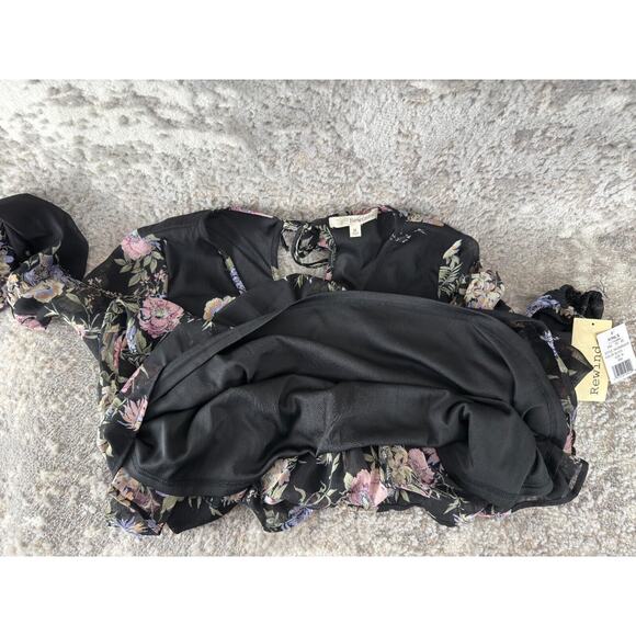 NEW Rewind Size M Dark Floral Boho Keyhole Mini Summer Dress Black Long Sleeve - Picture 8 of 11